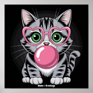 Süße Katze Kitty isst Kaugummi und macht lustige B Poster