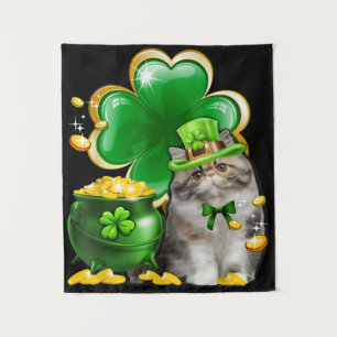 Süße Katze Kleeblatt Irischer Heiliger St. Patrick Wandteppich