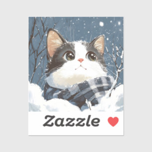 Süße Katze kuscheliger Winter Schnee Aufkleber