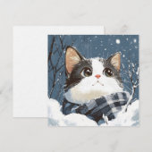 Süße Katze kuscheliger Winter Schnee Einladung (Vorne/Hinten)