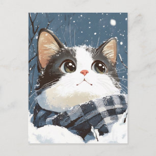 Süße Katze kuscheliger Winter Schnee Postkarte