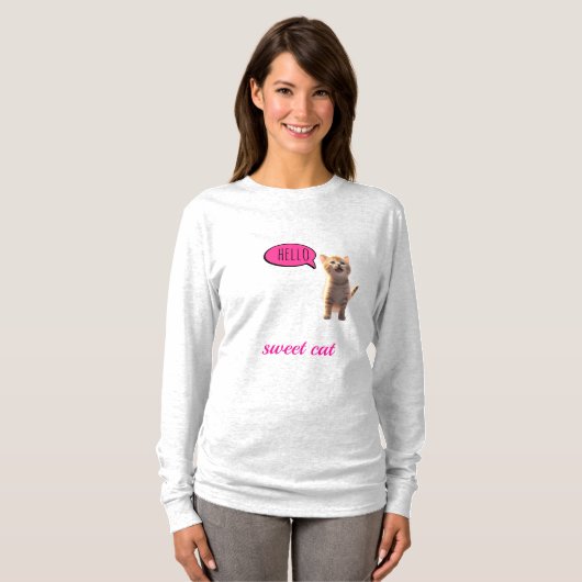Süße Katze Langarmshirt T-Shirt (Vorne ganz)