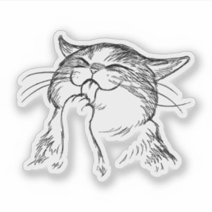 Süße Katze leckt ihre Pfote Adorable Kawaii Kitt Aufkleber