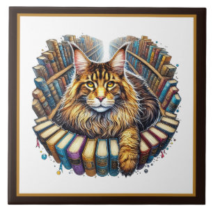 Süße Katze Lesekojen Bibliothek Bücherliebhaber Fliese