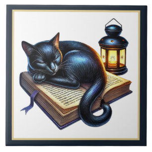 Süße Katze-Lesekojen-Bibliothek-Buchliebhaber Fliese