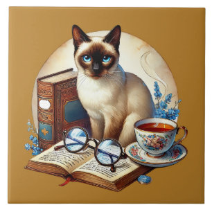 Süße Katze Lesekuschelecke Bibliothek Bücherliebha Fliese