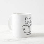 Süße Katze liest Buch Kaffeetasse (Vorderseite Links)