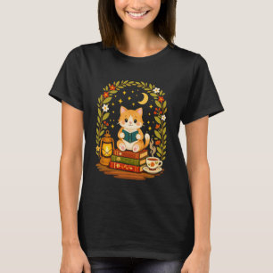 Süße Katze liest Bücher Cottagecore Bücherwurm T-Shirt