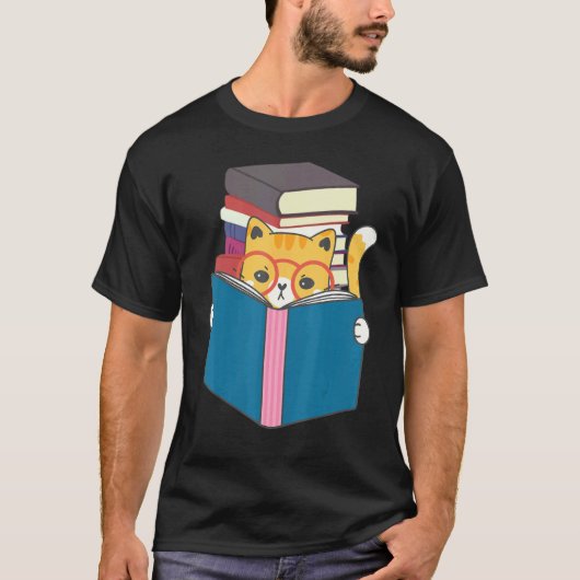 Süße Katze liest Bücher T-Shirt (Vorderseite)