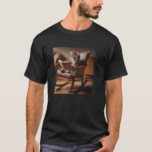 Süße Katze liest ein Buch in einem Schaukelstuhl T-Shirt