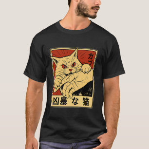Süße Katze Lustige Japanische Katze Beißt Hand Kat T-Shirt