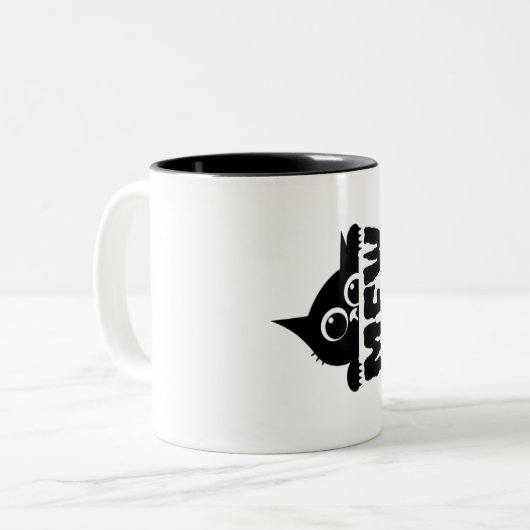 Süße Katze & „Miau“-Text – Lustiger Katzenliebhabe Zweifarbige Tasse (Vorderseite Links)