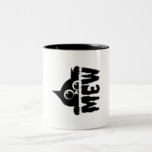 Süße Katze & „Miau“-Text – Lustiger Katzenliebhabe Zweifarbige Tasse (Mittel)