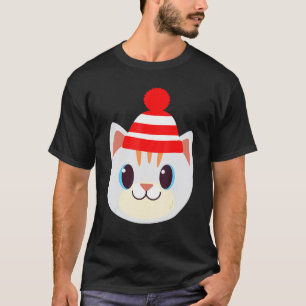 Süße Katze mit Beanie Beany Warmer Wollmütze Winte T-Shirt