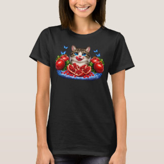 Süße Katze mit blauen Augen und Granatäpfeln  T-Shirt
