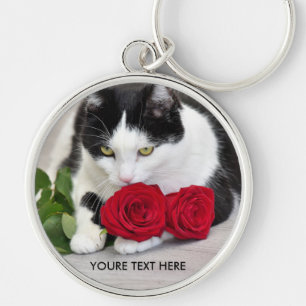 Süße Katze mit der roten Rose Schlüsselanhänger