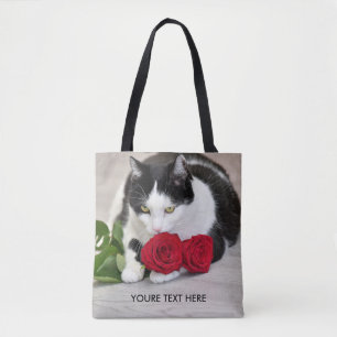 Süße Katze mit der roten Rose Tasche