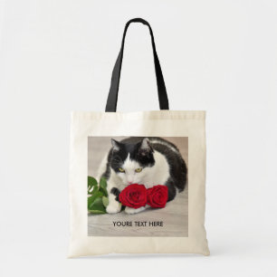 Süße Katze mit der roten Rose Tragetasche
