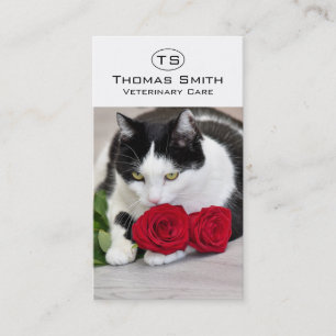 Süße Katze mit der roten Rose Visitenkarte