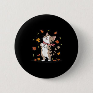 Süße Katze mit fallenden Blättern Gemütliche Herbs Button