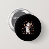 Süße Katze mit fallenden Blättern Gemütliche Herbs Button (Vorne & Hinten)