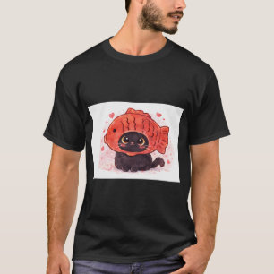Süße Katze mit Fischhut-Illustration T-Shirt