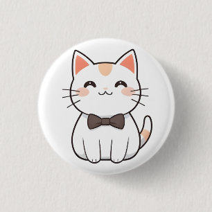 Süße Katze mit Fliege Kawaii Design Button