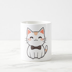 Süße Katze mit Fliege Kawaii Design Kaffeetasse