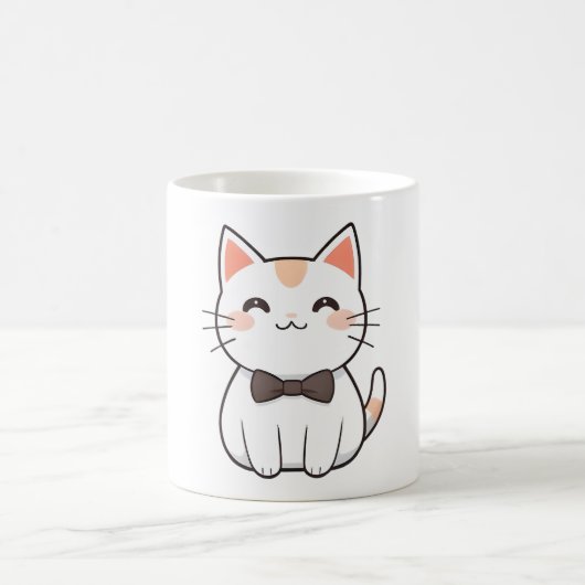 Süße Katze mit Fliege Kawaii Design Kaffeetasse (Mittel)