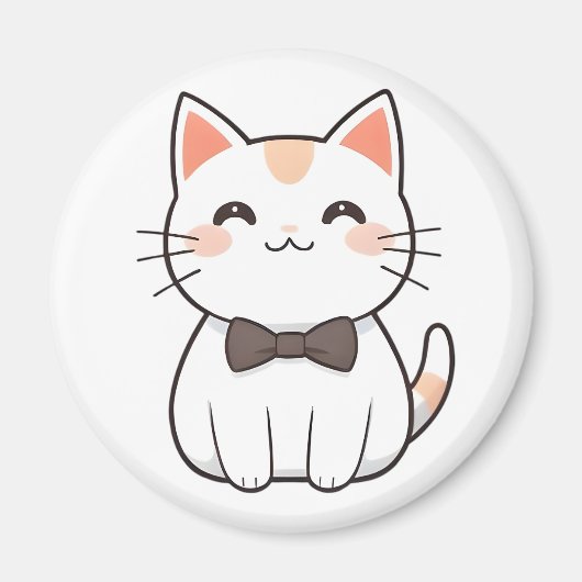 Süße Katze mit Fliege Kawaii Design Magnet (Vorne)