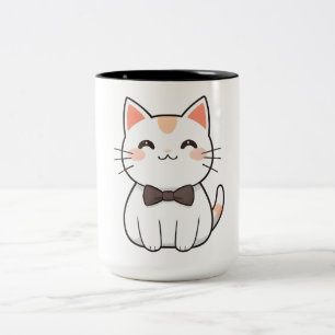 Süße Katze mit Fliege Kawaii Design Zweifarbige Tasse