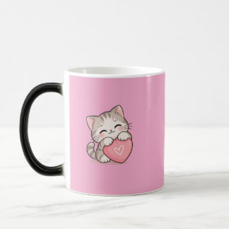 Süße Katze mit Herz Rosa Tasse – Anbetungswürdige