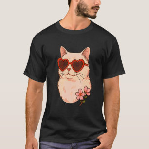 Süße Katze mit Herzbrille im Blumenstil, Liebhaber T-Shirt