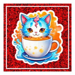 Süße Katze mit Kaffeetasse Cartoon-Design-94678 Fotodruck