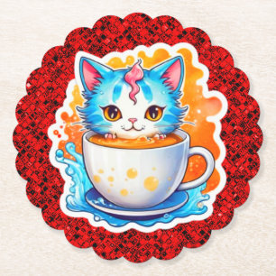 Süße Katze mit Kaffeetasse Cartoon-Design-94678 Untersetzer