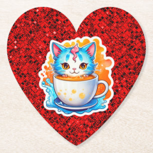 Süße Katze mit Kaffeetasse Cartoon-Design-94678 Untersetzer