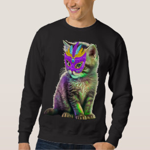 Süße Katze mit Karnevalsmaske Mardi Gras Party Kat Sweatshirt