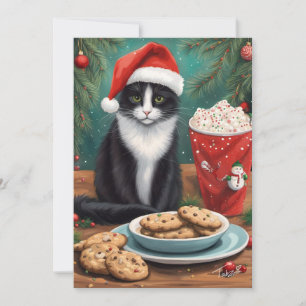 Süße Katze mit Keksen und Weihnachtsmannmütze Feiertagskarte