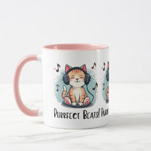 Süße Katze mit Kopfhörern Kawaii Musikliebhaber Ku Tasse