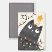 Süße Katze mit Lichtern und Christbaumspitze Weihn Magnet (Vorderseite/Rückseite)