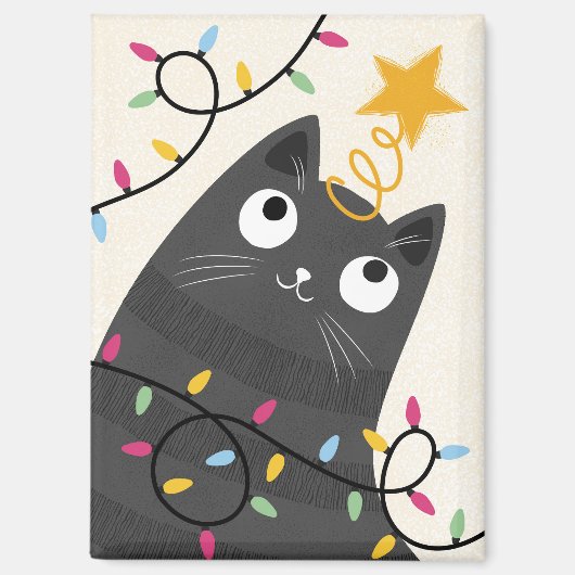 Süße Katze mit Lichtern und Christbaumspitze Weihn Magnet (Vorderseite)