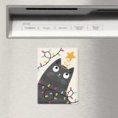 Süße Katze mit Lichtern und Christbaumspitze Weihn Magnet (In Situ (Geschirrspüler))