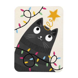 Süße Katze mit Lichtern und Christbaumspitze Weihn Magnet