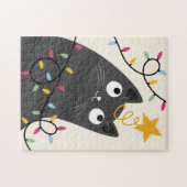 Süße Katze mit Lichtern und Christbaumspitze Weihn Puzzle (Horizontal)