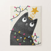 Süße Katze mit Lichtern und Christbaumspitze Weihn Puzzle (Vertikal)