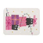 Süße Katze mit Lichtern und Weihnachtsgeschenken Magnet (Horizontal)