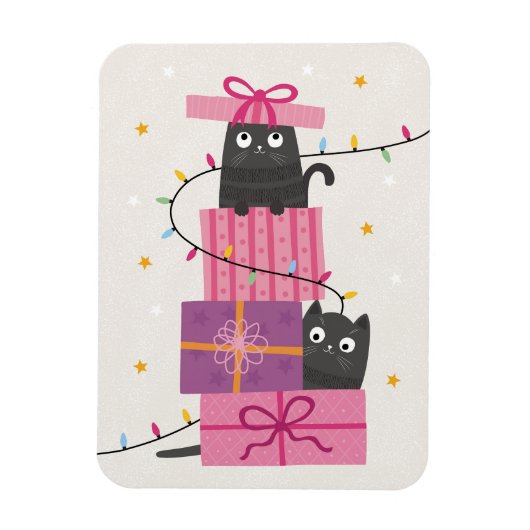 Süße Katze mit Lichtern und Weihnachtsgeschenken Magnet (Vertikal)