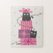 Süße Katze mit Lichtern und Weihnachtsgeschenken Puzzle (Vertikal)