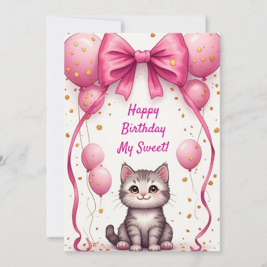 Süße Katze mit Luftballons zum Geburtstag 🎀 (Vorderseite)