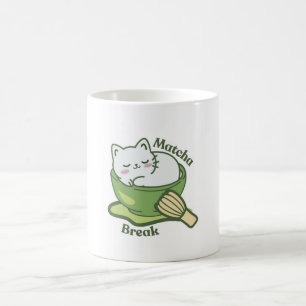 Süße Katze mit Matcha-Getränk Kaffeetasse